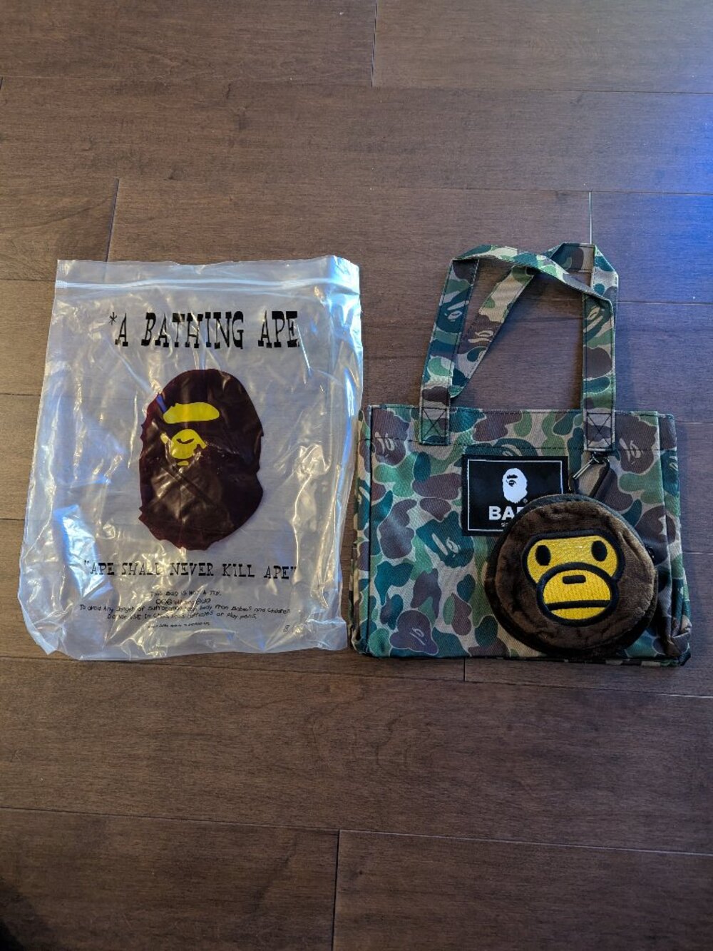 BAPE Baby Milo ABC Camo Tote Bag Green With Plush Coin Purse New A Bathing Ape